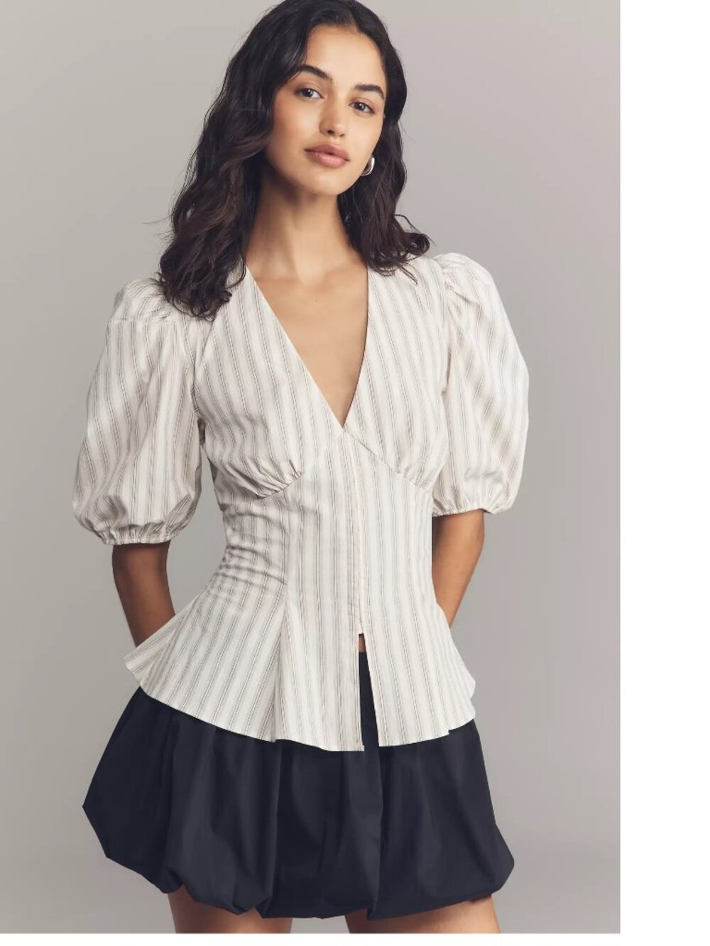 Anthropologie Maeve V-Neck Peplum Blouse size M neutral color new